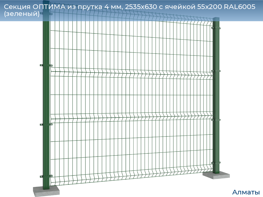 Секция ОПТИМА из прутка 4 мм, 2535x630 с ячейкой 55х200 RAL6005 (зеленый), almatyi.doorhan.ru
